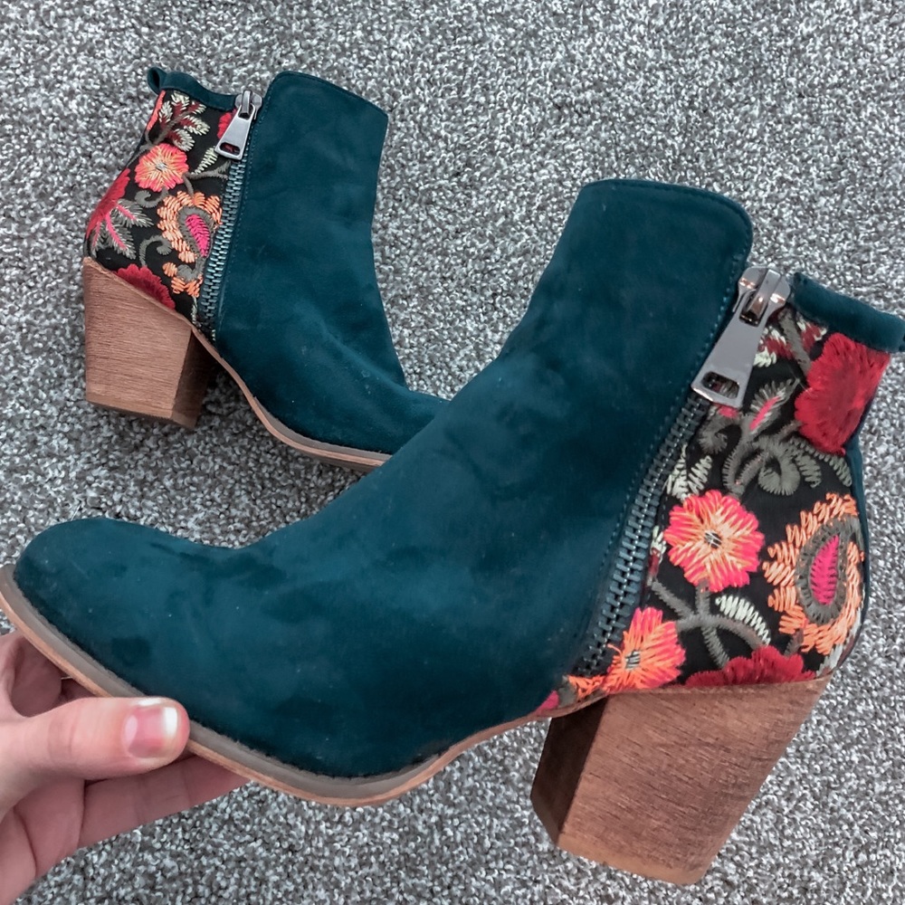 Navy Suede & Floral Booties